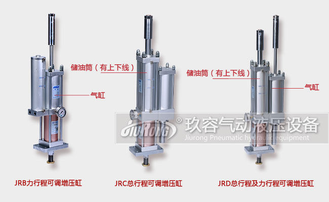 總行程可調(diào)、力行程可調(diào)和及總行程及力行程可調(diào)增壓缸產(chǎn)品在外形上的區(qū)別對比圖